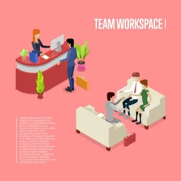 Modern team workspace isometric 3D poster Stock Illustration