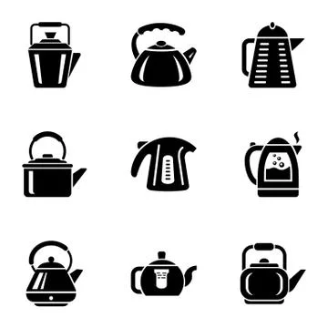 Modern teapot icons set, simple style Illustration