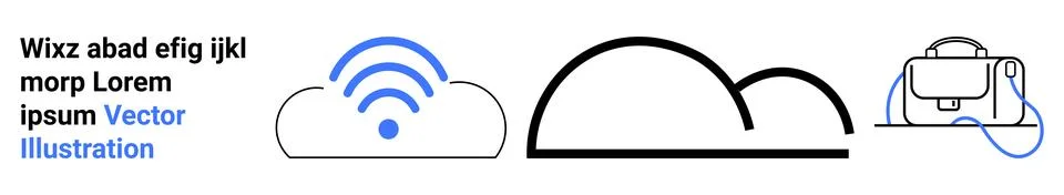 Modern Tech Icons Cloud, VR Headset, and Wireless Signal in Blue and Black Stock Illustration