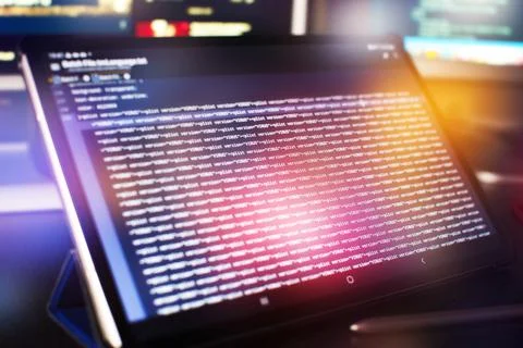 Modern tech. PHP syntax highlighted. Writing programming functions on laptop. Stock Photos