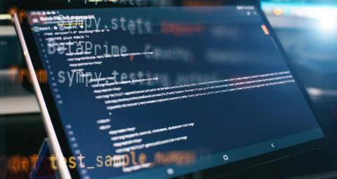 Modern tech. PHP syntax highlighted. Writing programming functions on laptop. Stock Photos