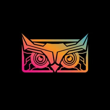 Modern tech rainbow colored owl vector icon Stock Illustration