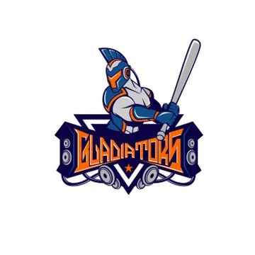 Modern tech robot gladiator holding a baseball bat disc jockey mascot vector  Stock Illustration