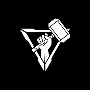 Modern tech triangular hand holding a hammer vector icon Stock Illustration