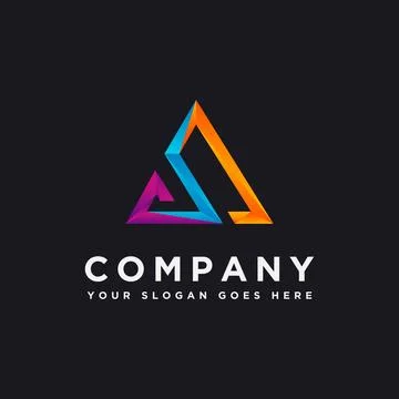 Modern, techie triangle logo icon vector template on black background Stock Illustration