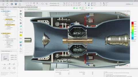 Modern technical manufacturing program ui creating a projection of the turbine Stock Footage 292638094
