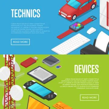 Modern technics and computer devices set Stock Illustration