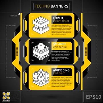 Modern techno layout with three banners and decorative elements. Stock Illustration