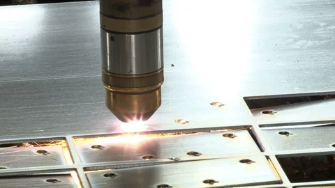 Modern Technological Cnc Cutting Power Action on Metallic Horizontal Ironwork Stock Footage 137967558