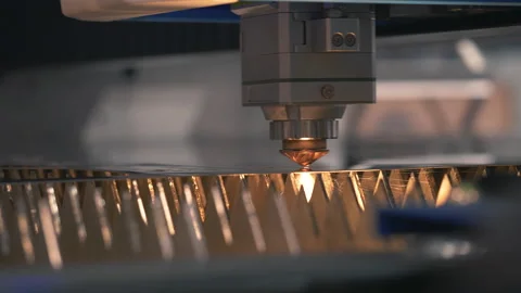 Modern Technological Cnc Cutting Power Metallic Ironwork Object Hot Gas Closeup Stock Footage 138427015
