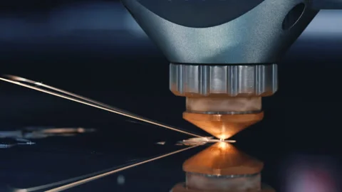 Modern Technological Cnc Cutting Power Metallic Ironwork Object Hot Gas Closeup Stock Footage 138429107