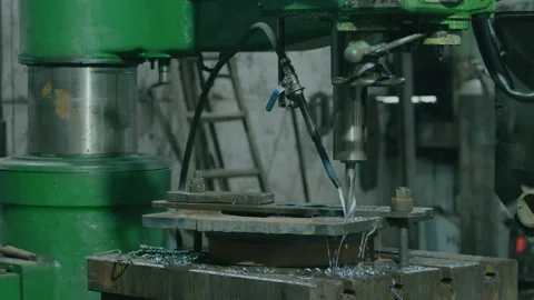 Modern Technological Cnc Cutting Power Action on Metallic Horizontal Ironwork Stock Footage 153358537