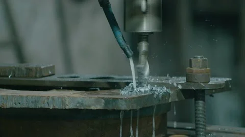 Modern Technological Cnc Cutting Power Action on Metallic Horizontal Ironwork Stock Footage 153368371