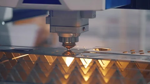 Modern Technological Cnc Cutting Power on Metallic Horizontal Ironwork Object Video stock 256952339