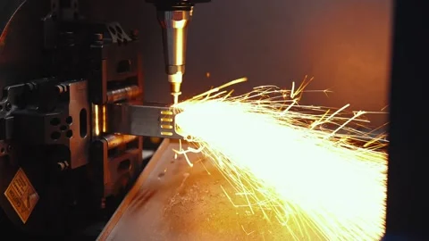 Modern Technological CNC Cutting Power on Metallic Ironwork Object Hot Gas Stock Footage 324552351