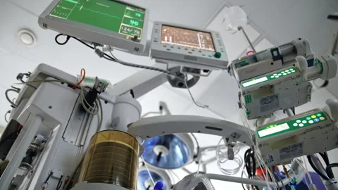 Modern technological machines working in the surgery room.  Stock Footage 250438702