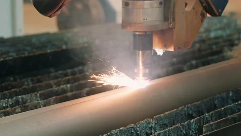 Modern technological power of cutting and engraving metal plates Stock Footage 233437587