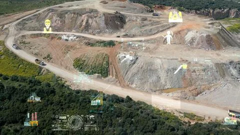 Modern technologies in mining. Visualization of the concept of modern coal Stock Photos