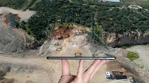 Modern technologies in mining. Visualization of the concept of modern coal Stock Photos