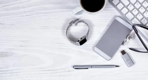 Modern Technologies on white desktop background Stock Photos