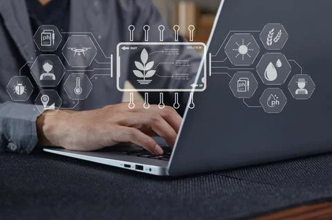 Modern Technology in Agriculture with Data Analysis and Research Tools Stock Photos