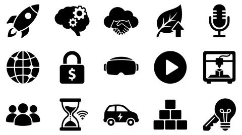 Modern technology and business concept vector icon set collection Stock Illustration
