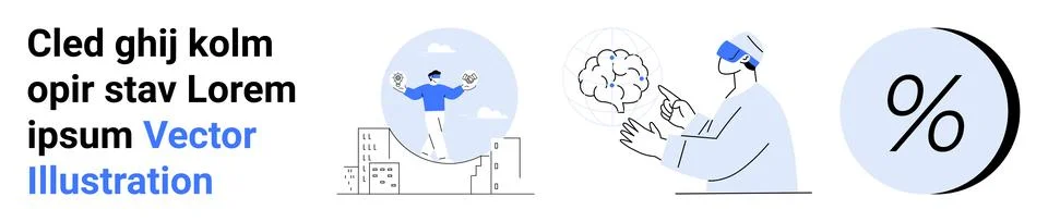 Modern Technology and Business Vector VR, Brainstorming, Analytics and More Illustrazione stock