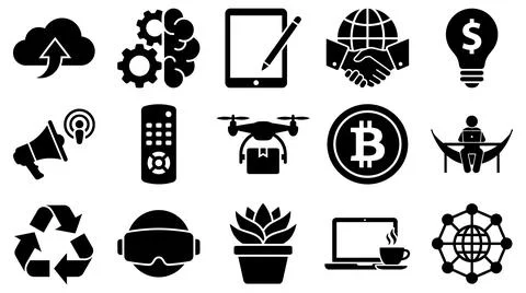 Modern technology and business vector symbol grid collection for digital media Illustrazione stock