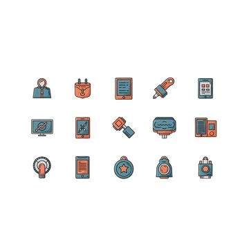 Modern technology and digital device icon set Illustrazione stock
