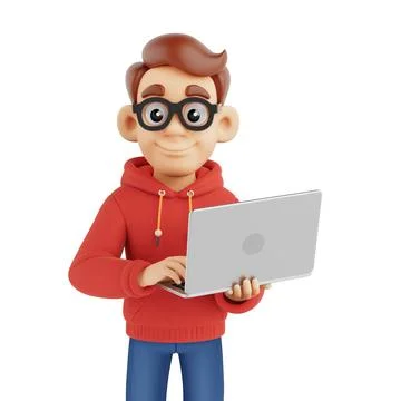 Modern Technology And Learning Concept For Digital Lifestyle. Cute Nerd Stu.. Stock Illustration