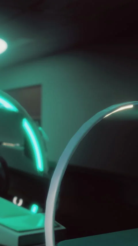 Modern technology and neon lights create a unique scene in a futuristic space Stock Footage 332208578