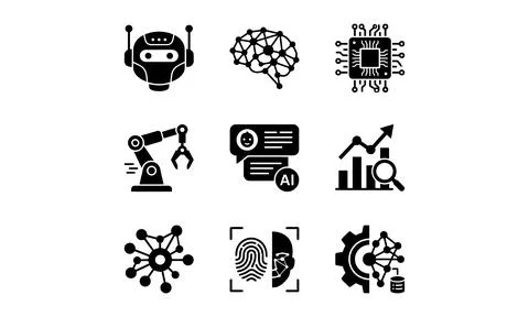 Modern technology and robotics icon collection with various symbols Stock Illustration
