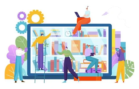 Modern technology application book library, electronic online mobile bookcase Stock Illustration