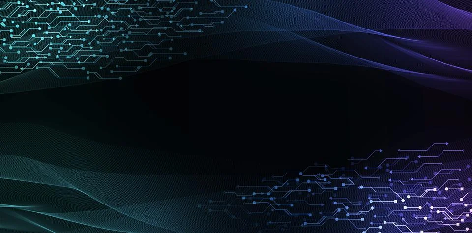 Modern technology background with abstract circuit board and flowing digita.. Illustrazione stock