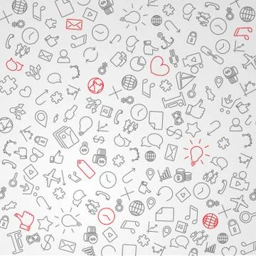 Modern technology background made from icons and pictograms - black and white Stock Illustration