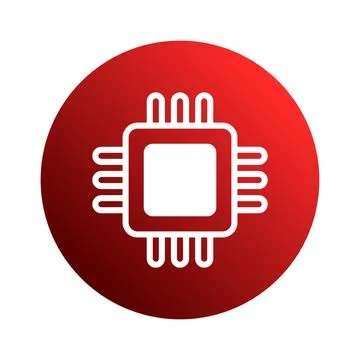 Modern technology, chip icon symbol on red gradient background conveying fu.. Stock Illustration