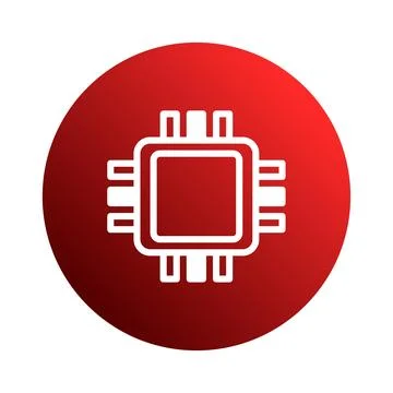 Modern technology circuit board chip icon on vibrant red circle background .. 스톡 일러스트