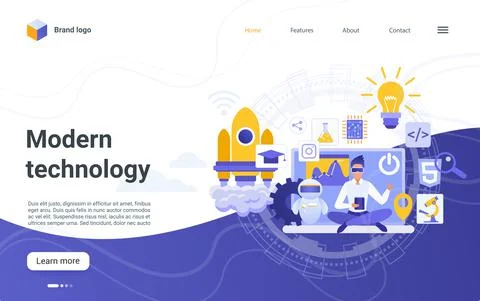 Modern technology concept landing page, innovative tech symbols, scientific 스톡 일러스트