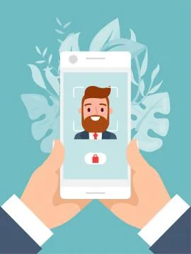 Modern technology concept unlock mobile phone, male hand hold and use smartphone Ilustración de archivo