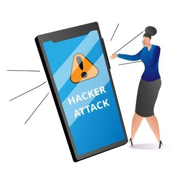 Modern technology cyber security protection, criminal attack to mobile phone Stock Illustration