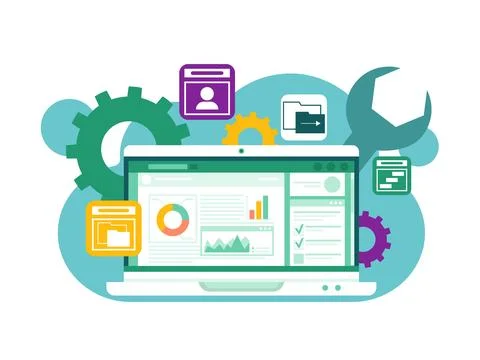 Modern technology, data analysis. Software development, protection and 스톡 일러스트