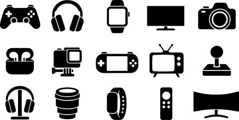 Modern technology devices and gadgets collection in black icons Stock Illustration