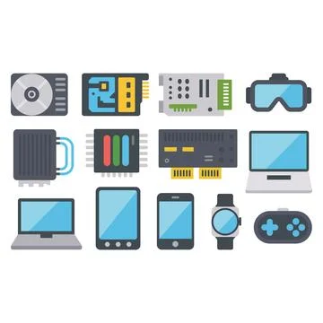 Modern Technology Devices Icon Set – Electronics &amp; Gadgets Illustration Illustrazione stock