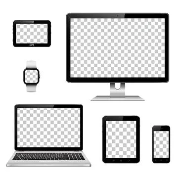 Modern technology devices with transparent wallpaper screen Stock Illustration