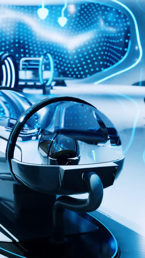 Modern technology display in a futuristic setting with bright lights Stock Footage 332232855