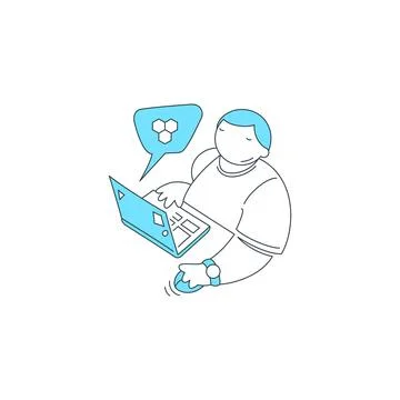 Modern Technology Education A Person Coding On A Laptop Vector Illustration Stock Illustration