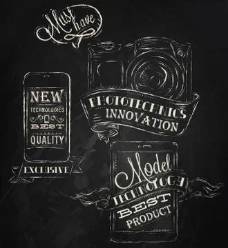 Modern technology elements chalk Stock Illustration