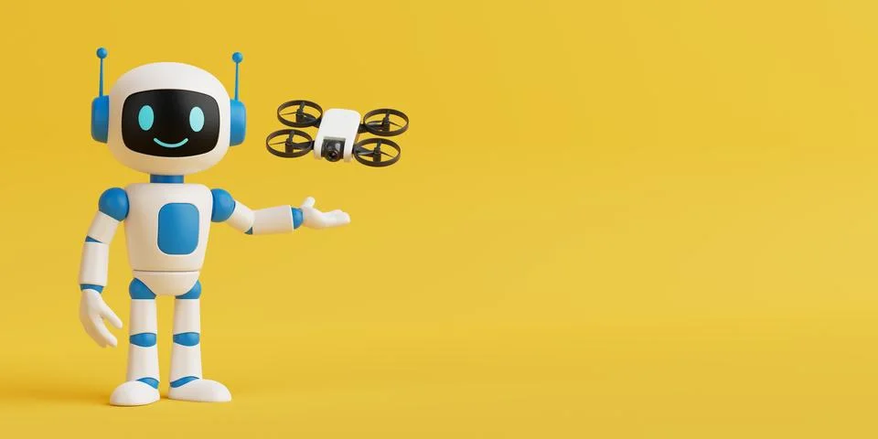 Modern Technology Exploration Concept. Friendly Ai Robot Controlling Small .. Stock Illustration