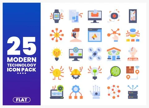 Modern technology flat icons arranged in a grid. digital art. abstract back.. Stock Illustration