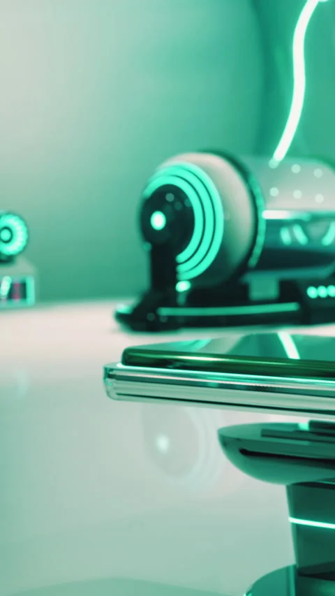 Modern technology in a futuristic setting with glowing designs and equipment Stock Footage 341256235